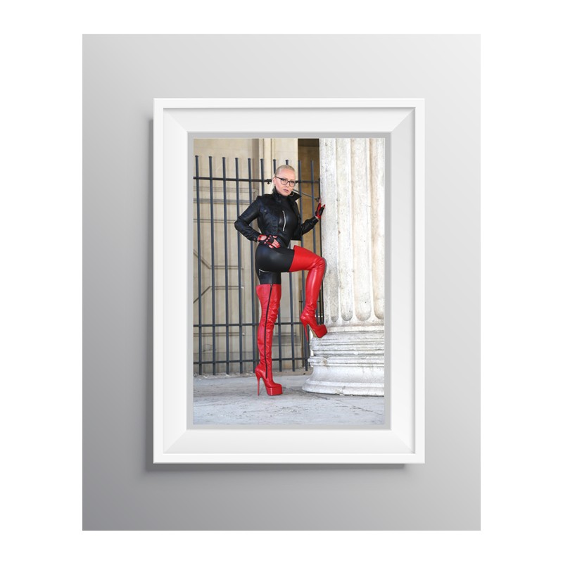 Poster Lady Vanessa Catsuit Black and Red Overknees